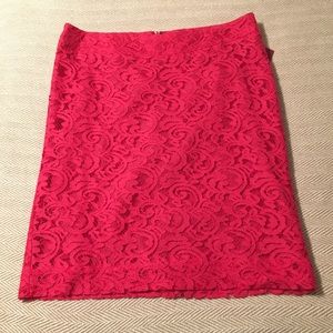 Bright pink lace pencil skirt